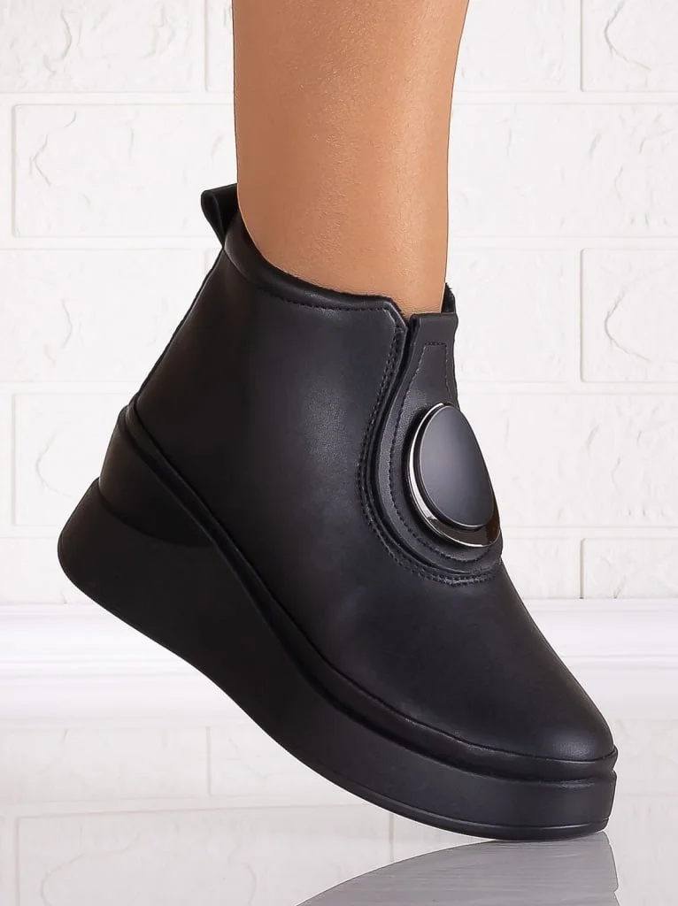 Ghete dama cu platforma Negre din Piele Naturala Adaria