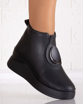Ghete dama cu platforma Negre din Piele Naturala Adaria