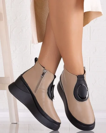 Ghete dama cu platforma Khaki din Piele Naturala Adaria