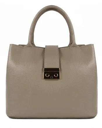 Geanta dama Alissa GT901, piele naturala, model dark taupe