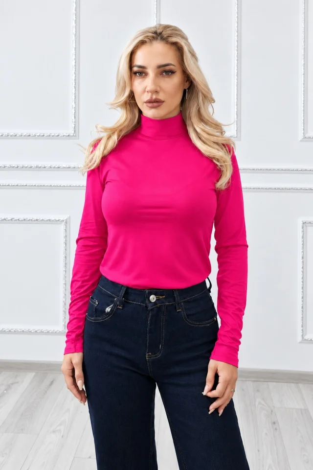Helanca dama Lady Liza uni, cu guler inalt si maneci lungi, Fucsia