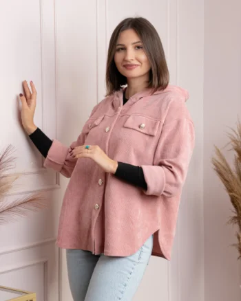 Jacheta dama roz cu gluga si nasturi aurii Peggy