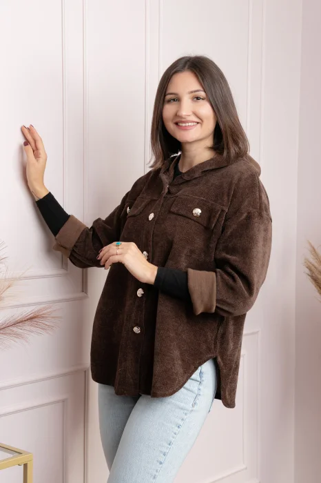 Jacheta dama maro cu gluga si nasturi aurii Peggy