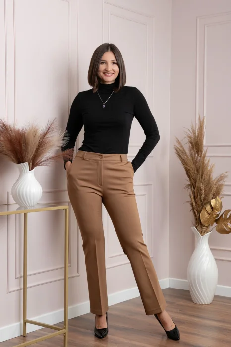 Pantaloni dama camel cu croi drept Janine