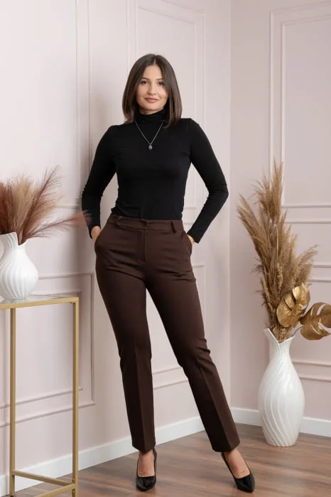 Pantaloni dama maro cu croi drept Janine