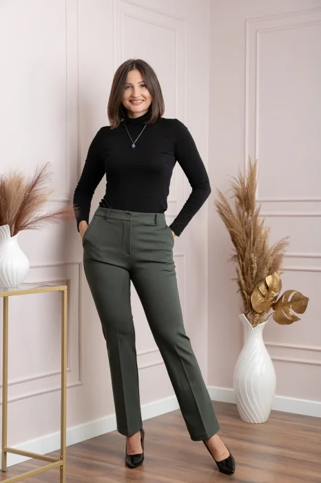 Pantaloni dama kaki cu croi drept Janine