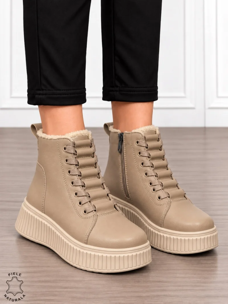 Ghete damă din piele naturală cu finisaj clasic CRL1904 KHAKI