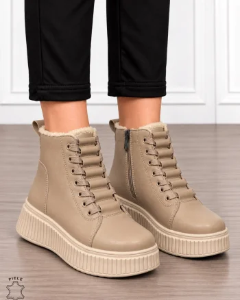 Ghete damă din piele naturală cu finisaj clasic CRL1904 KHAKI