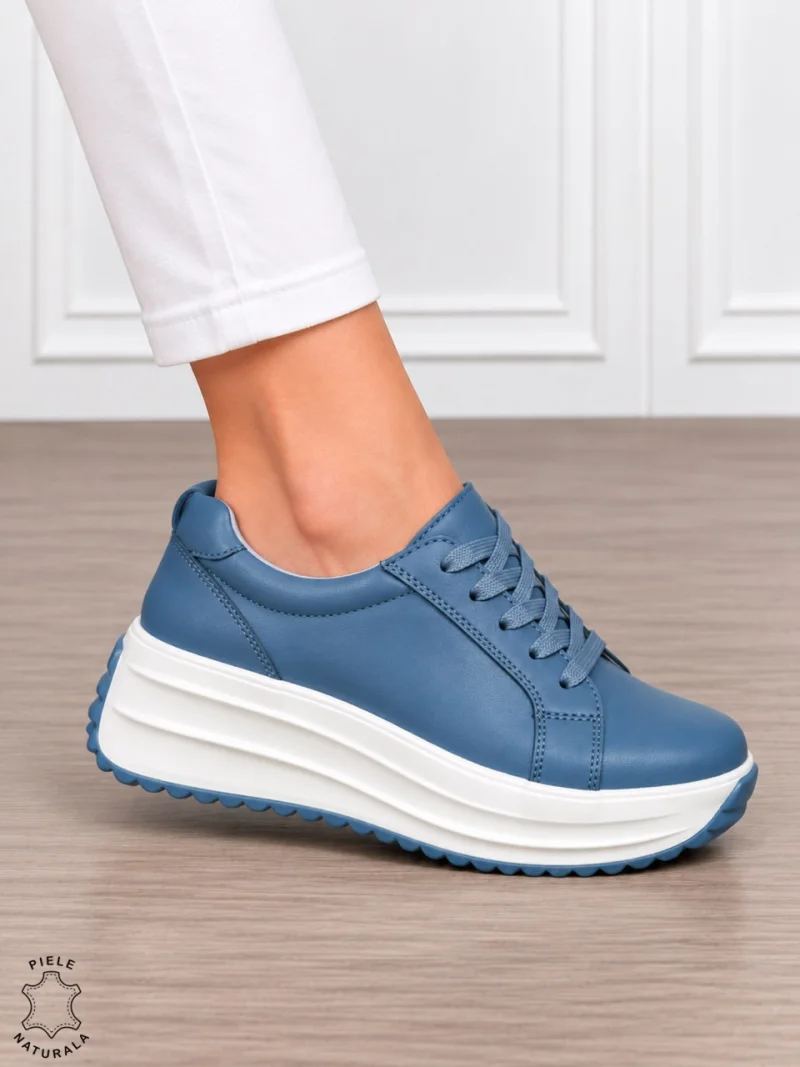 Pantofi damă din piele naturală cu stil urban și finisaje elegante CRL1907 ALBASTRU