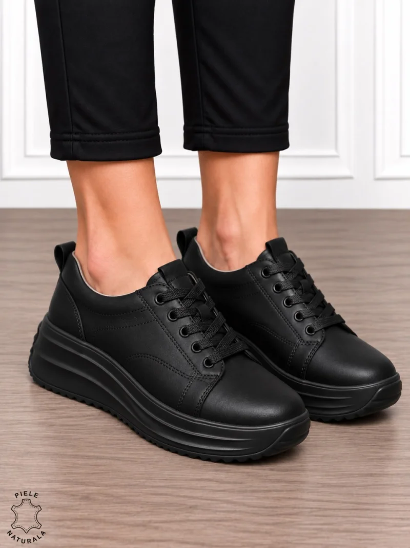 Pantofi casual din piele naturală pentru damă cu design versatil CRL1908 NEGRU
