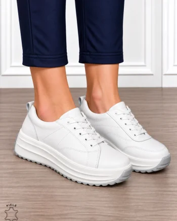 Pantofi casual din piele naturală pentru damă cu design versatil CRL1908 ALB