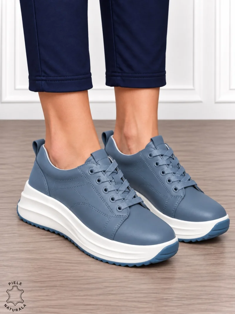 Pantofi casual din piele naturală pentru damă cu design versatil CRL1908 ALBASTRU
