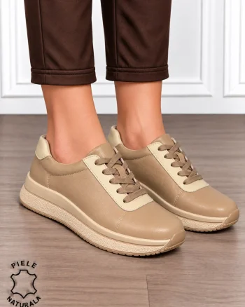 Pantofi casual din piele naturală pentru damă cu design versatil CRL1909 KHAKI