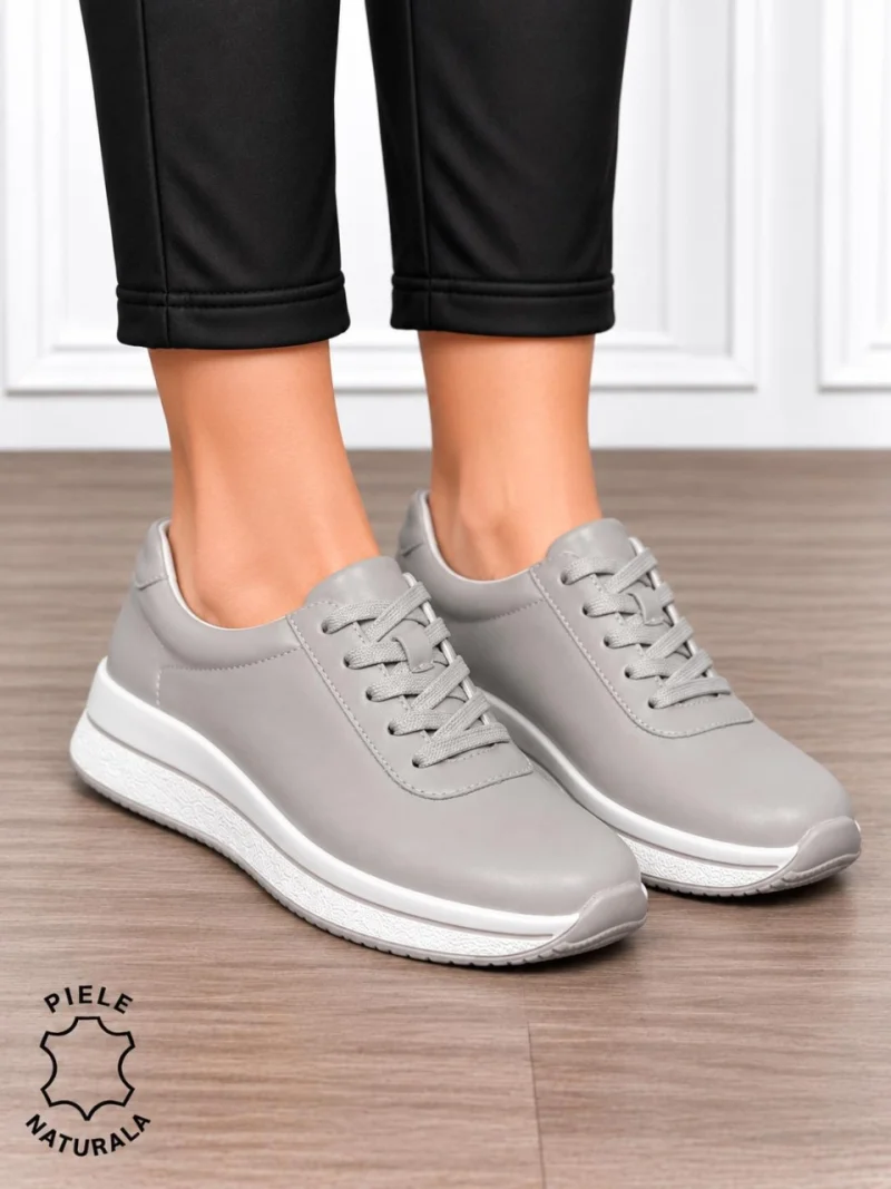 Pantofi casual din piele naturală pentru damă cu design versatil CRL1909 GRI