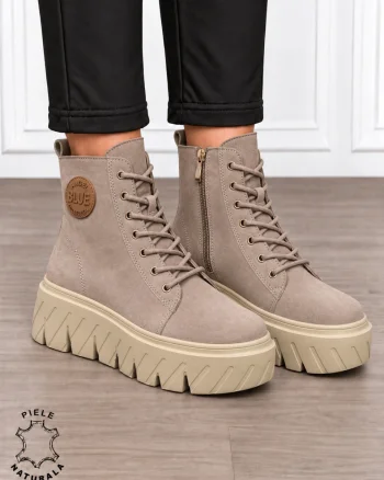 Ghete damă din piele naturală intoarsa cu talpă înaltă CRL1871 KHAKI