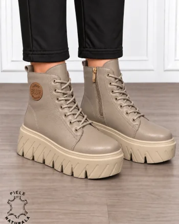 Ghete damă din piele naturală cu talpă înaltă CRL1871 KHAKI