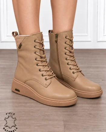 Ghete înalte damă din piele naturală, cu talpă groasă CRL1911 KHAKI
