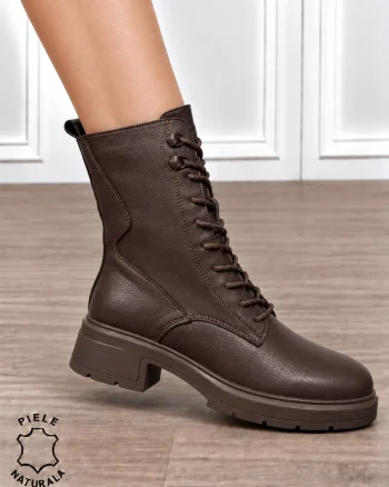 Ghete înalte damă din piele naturală, cu design modern CRL1912 CAFENIU