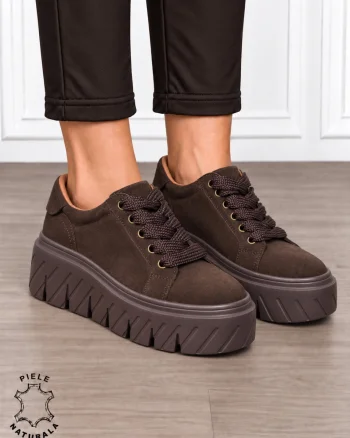 Pantofi casual damă din piele naturală Intoarsa cu talpă Speciala inalta CRL1913 CAFENIU