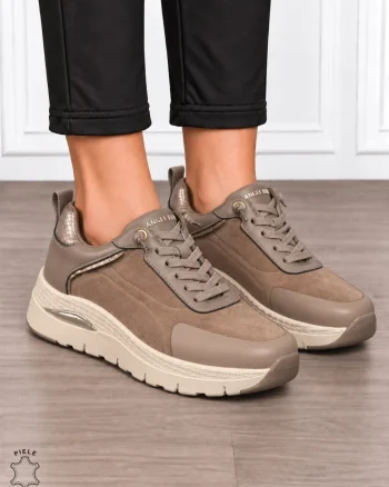 Pantofi casual damă din piele naturală întoarsă cu finisaj catifelat CRL1914 KHAKI