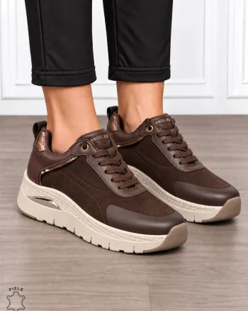 Pantofi casual damă din piele naturală întoarsă cu finisaj catifelat CRL1914 CAFENIU