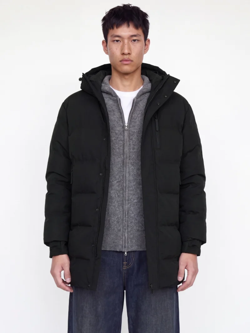 Jack & Jones Geaca lunga barbati, PUFFER, cu gluga, Regular fit, ALPHA, Negru (SELECTATI MARIMEA: S)