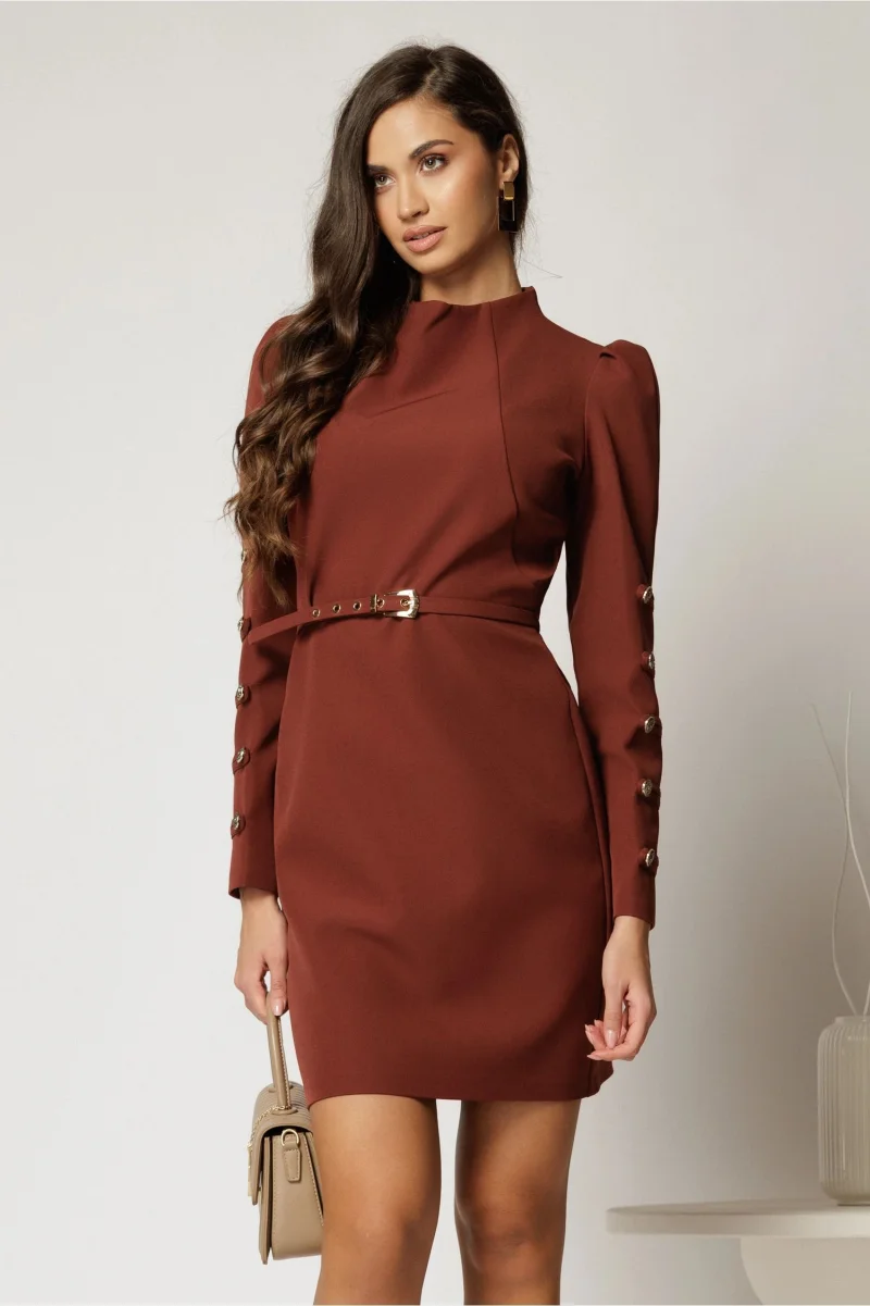 Rochie DY Fashion scurta caramizie cu nasturi pe maneci