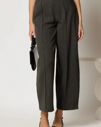 Pantaloni gri din tricot cu croi balloon si elastic in talie