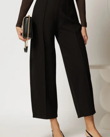 Pantaloni negri din tricot cu croi balloon si elastic in talie