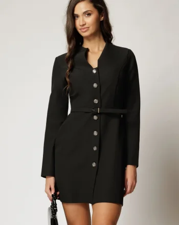 Rochie DY Fashion scurta neagra cu decolteu si nasturi