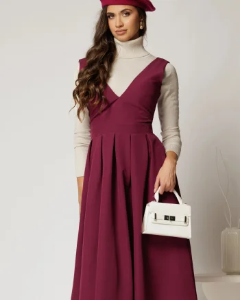 Sarafan DY Fashion midi magenta cu croi clos si pliuri