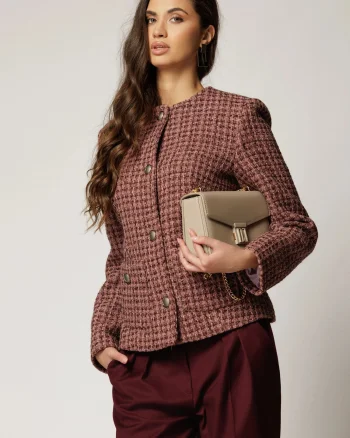 Sacou dama roz din tweed cu fir lurex