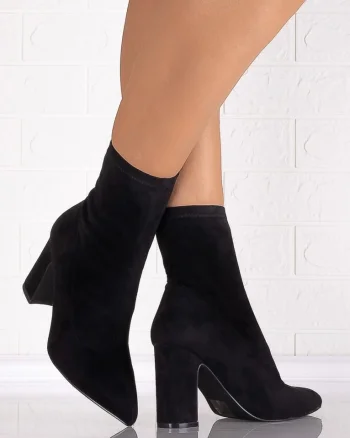 Botine Dama cu toc Negre din Piele Ecologica Intoarsa Verla