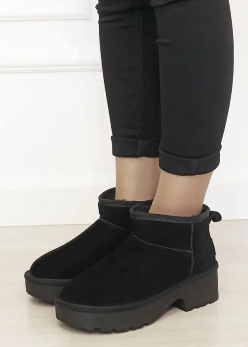 Ghete negre cu platforma din piele naturala JB1999 116