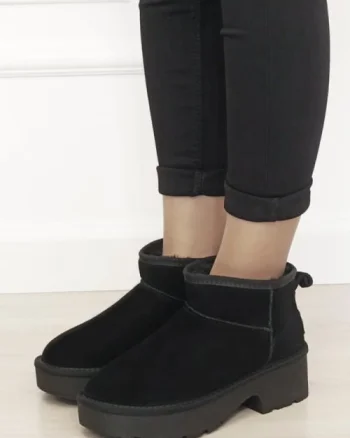 Ghete negre cu platforma din piele naturala JB1999 116