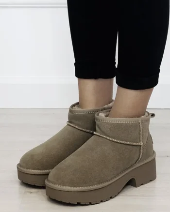 Ghete taupe cu platforma din piele naturala JB1999 116